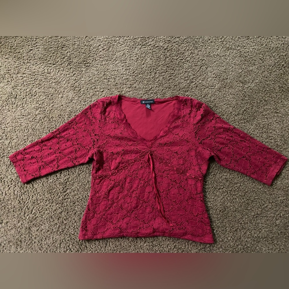 ☀️INC burgundy floral lace blouse size XL - Picture 3 of 5
